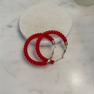 Lightweight Red Beaded Hoop Earrings